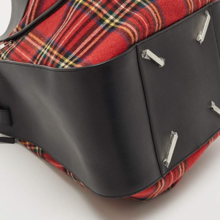 Pre Owned Loewe Black/Red Tartan Wool and Leather Medium Hammock Shoulder Bag