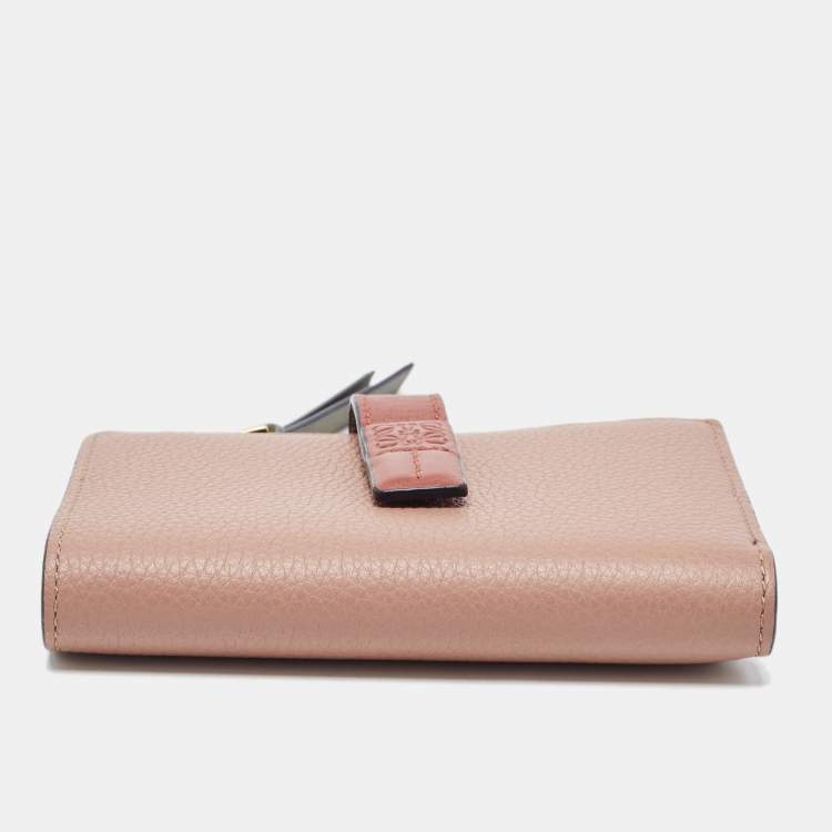 Pre Owned Loewe Old Rose Leather Bifold Compact Wallet