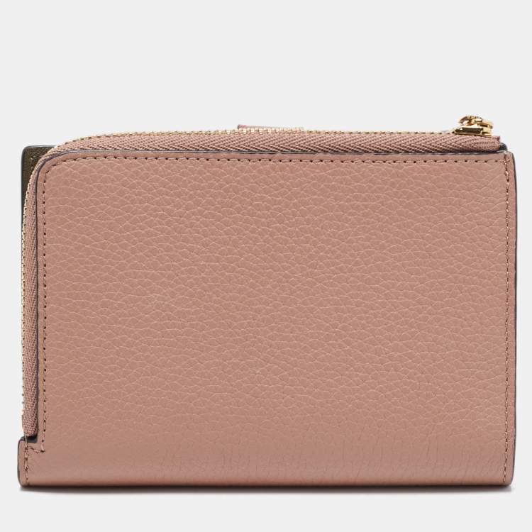 Pre Owned Loewe Old Rose Leather Bifold Compact Wallet