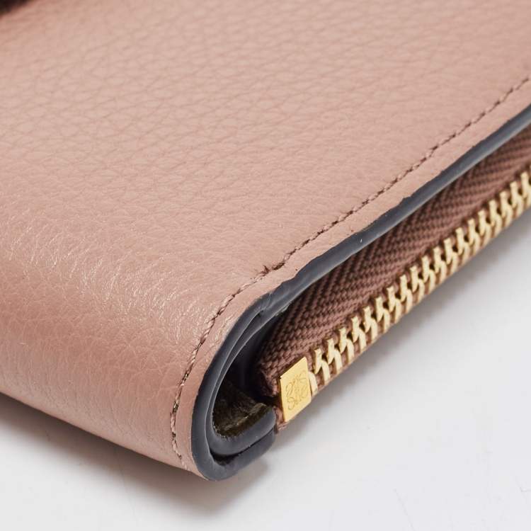 Pre Owned Loewe Old Rose Leather Bifold Compact Wallet