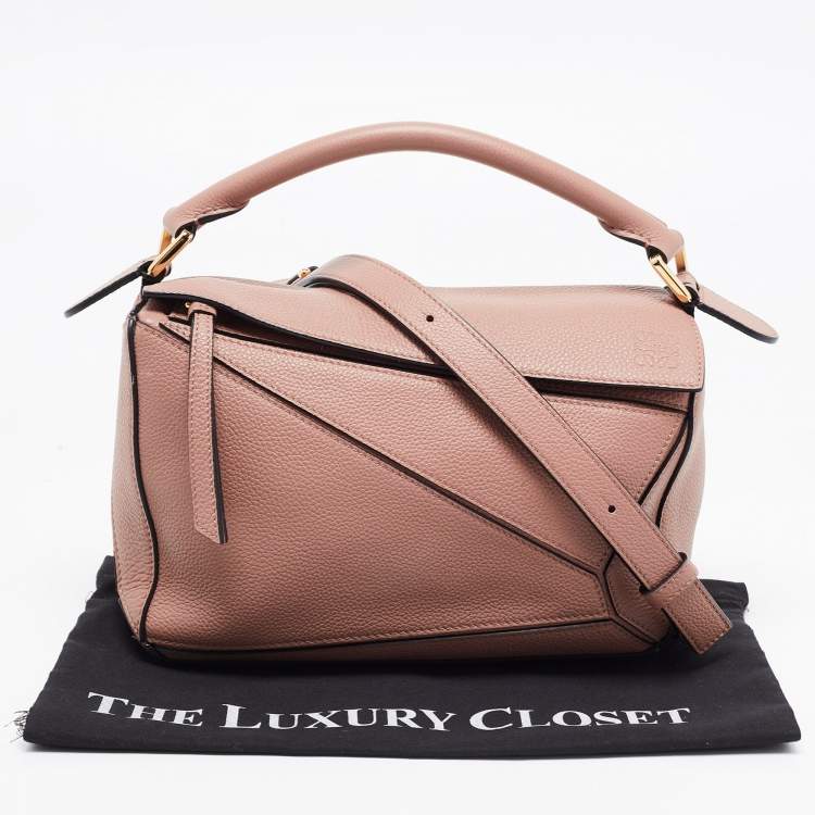 Pre Owned Loewe Old Rose Leather Small Puzzle Shoulder Bag