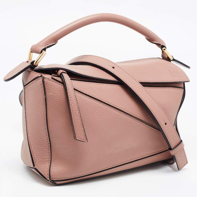 Pre Owned Loewe Old Rose Leather Small Puzzle Shoulder Bag