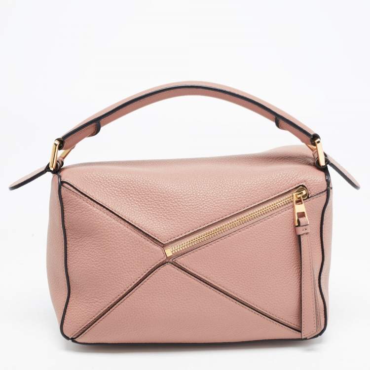 Pre Owned Loewe Old Rose Leather Small Puzzle Shoulder Bag