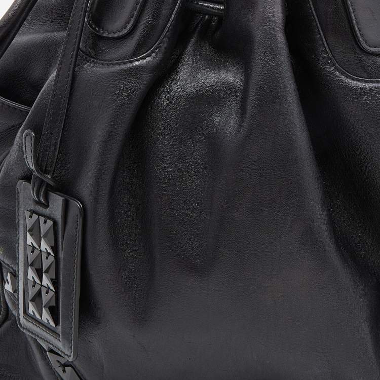 Pre Owned Loewe Black Leather Embellished Drawstring Bucket Bag