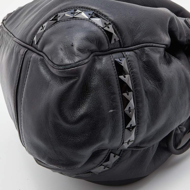Pre Owned Loewe Black Leather Embellished Drawstring Bucket Bag