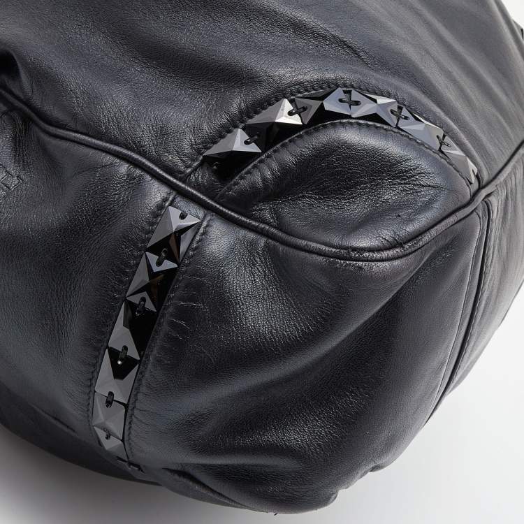 Pre Owned Loewe Black Leather Embellished Drawstring Bucket Bag