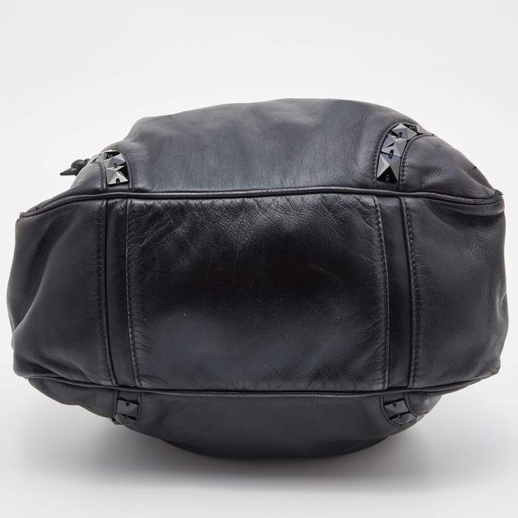 Pre Owned Loewe Black Leather Embellished Drawstring Bucket Bag