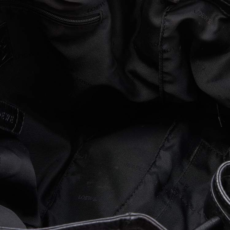 Pre Owned Loewe Black Leather Embellished Drawstring Bucket Bag