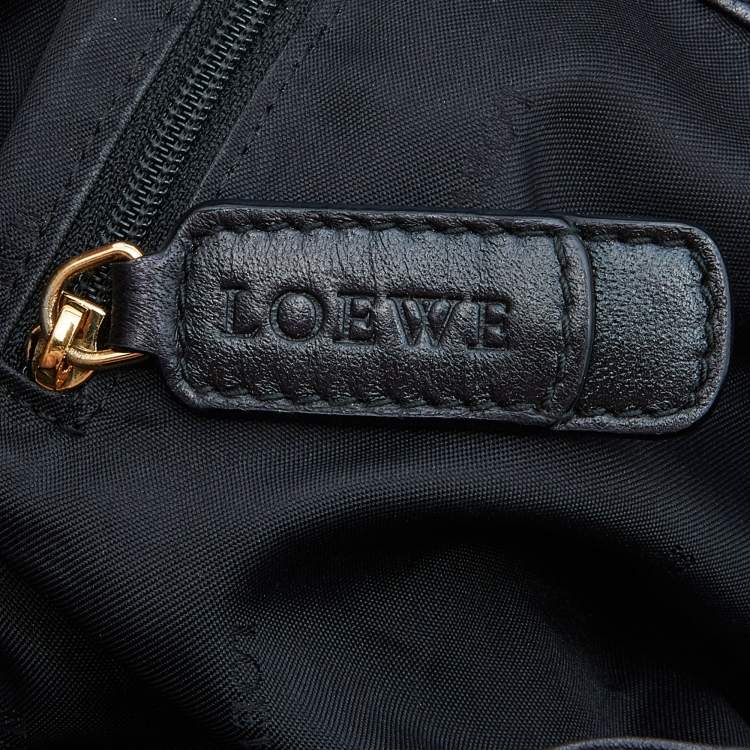 Pre Owned Loewe Black Leather Embellished Drawstring Bucket Bag