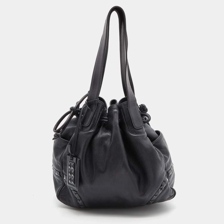 Loewe Black Leather Embellished Drawstring Bucket Bag Loewe