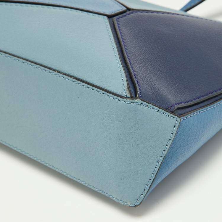 Pre Owned Loewe Multi Tone Blue Leather Mini Puzzle Pochette Bag