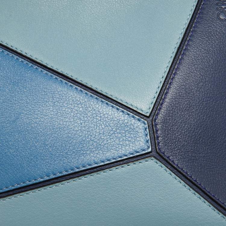 Pre Owned Loewe Multi Tone Blue Leather Mini Puzzle Pochette Bag