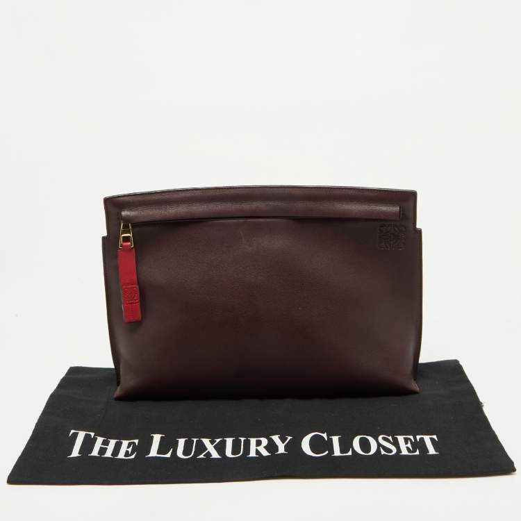 Pre Owned Loewe Burgundy/Red Leather Anagram T Pouch