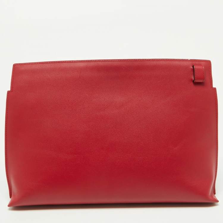 Pre Owned Loewe Burgundy/Red Leather Anagram T Pouch
