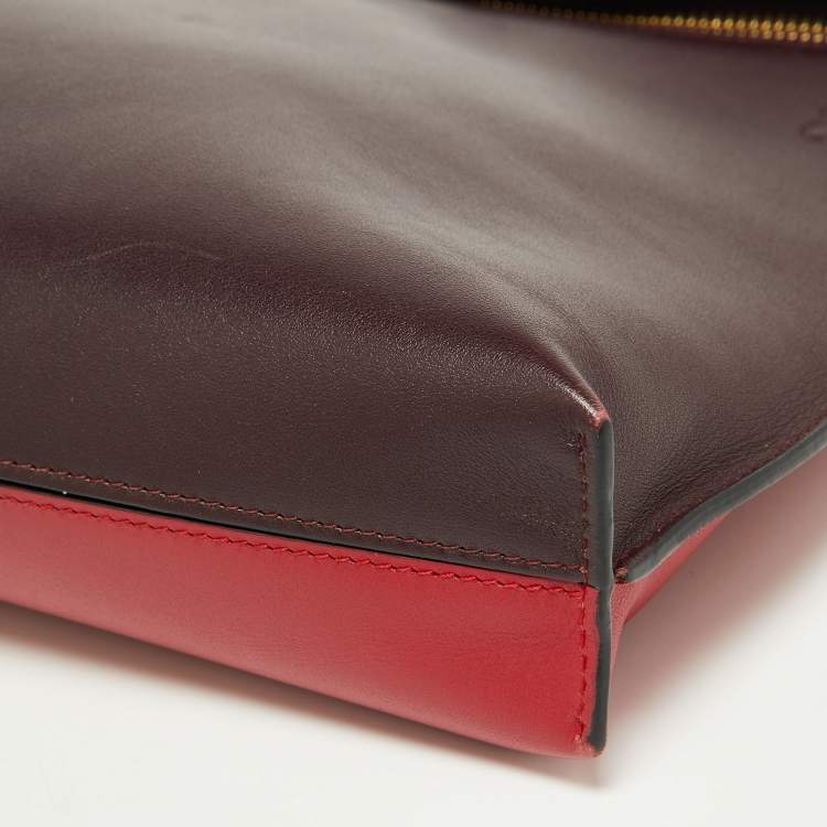 Pre Owned Loewe Burgundy/Red Leather Anagram T Pouch