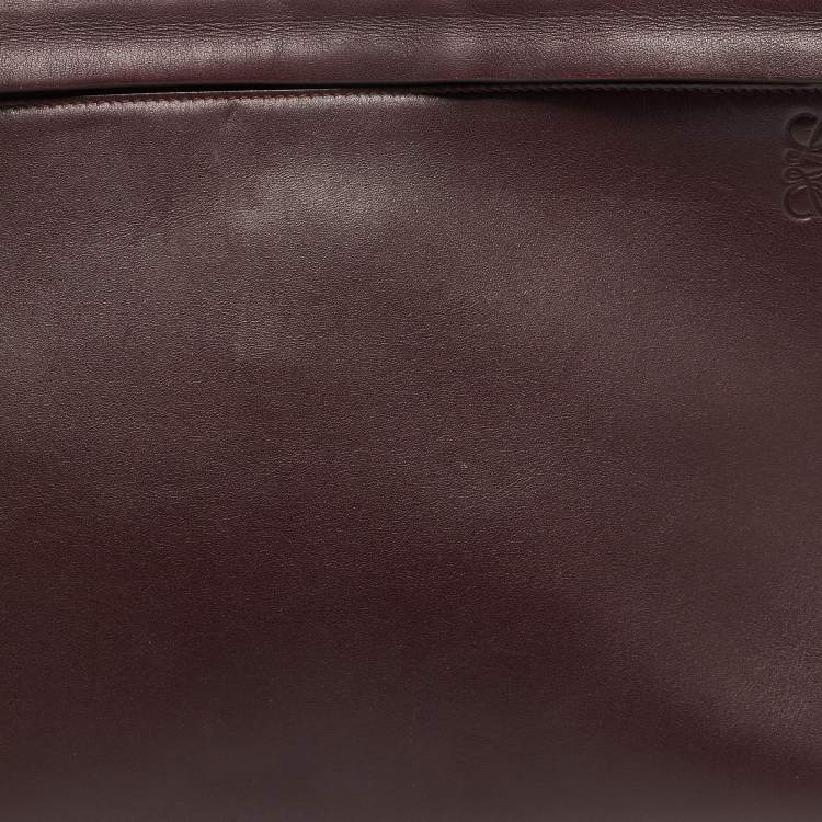 Pre Owned Loewe Burgundy/Red Leather Anagram T Pouch