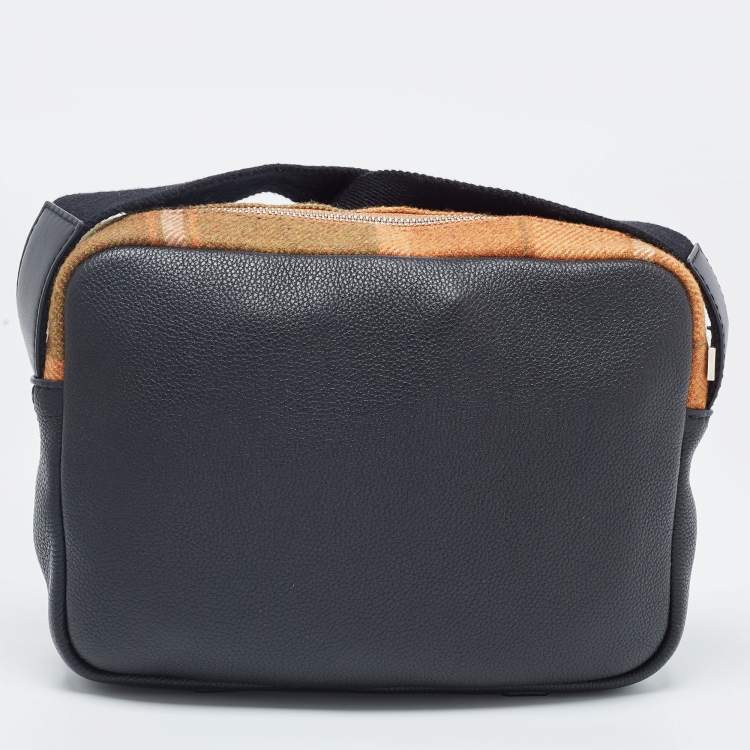 Pre Owned Loewe Tan/Black Wool and Leather Messenger Bag