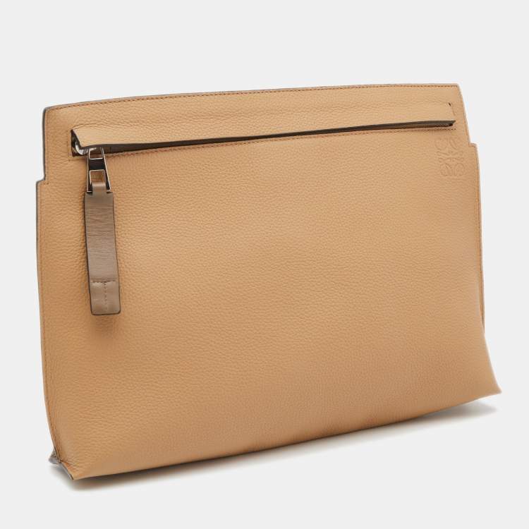 Pre Owned Loewe Beige/Grey Leather T Slim Pouch