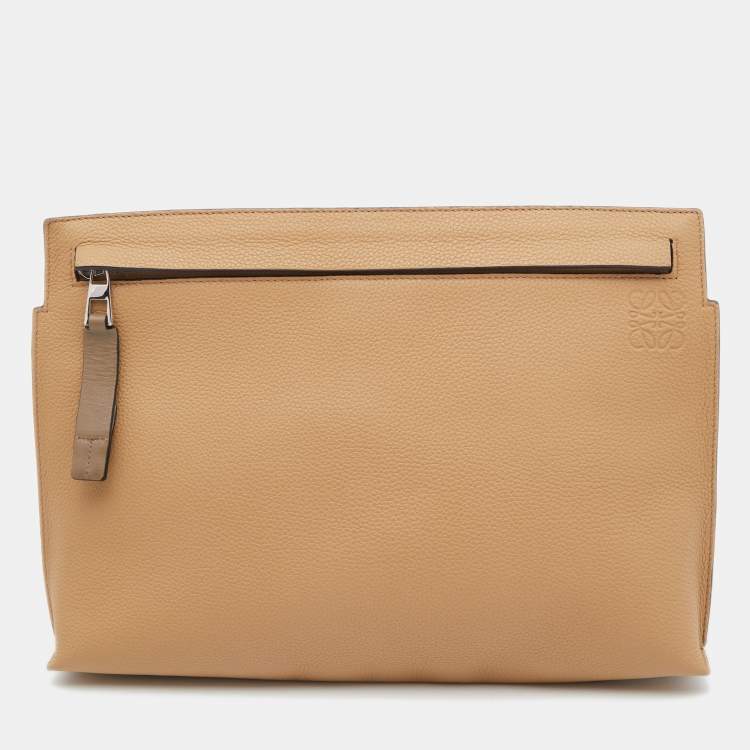 Pre Owned Loewe Beige/Grey Leather T Slim Pouch