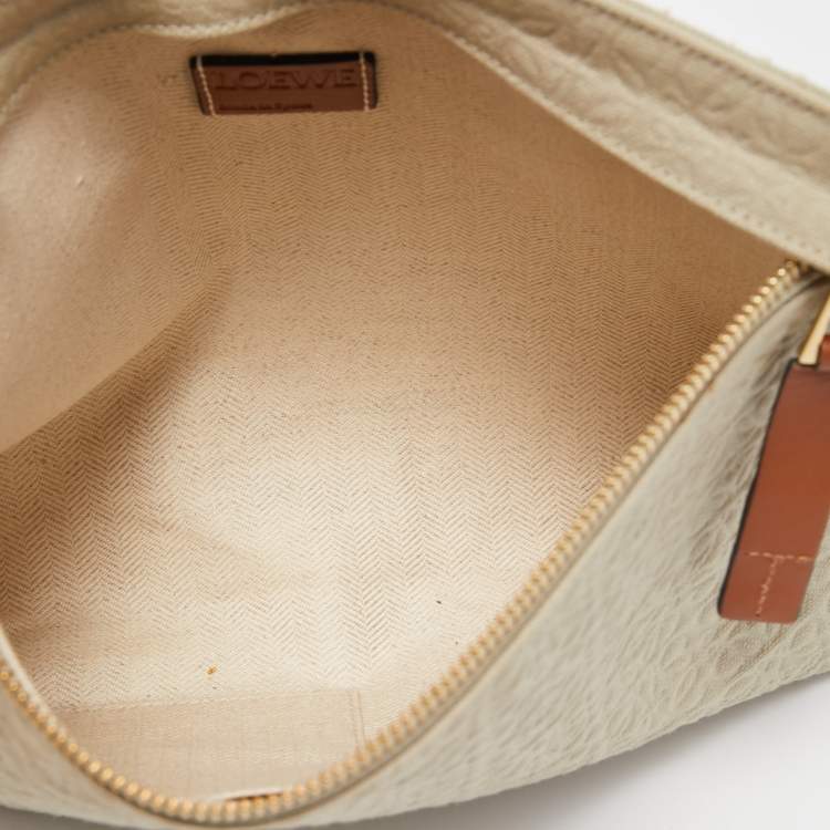 Pre Owned Loewe Khaki/Tan Canvas and Leather Anagram T Pouch