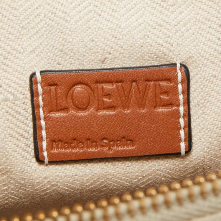 Pre Owned Loewe Khaki/Tan Canvas and Leather Anagram T Pouch