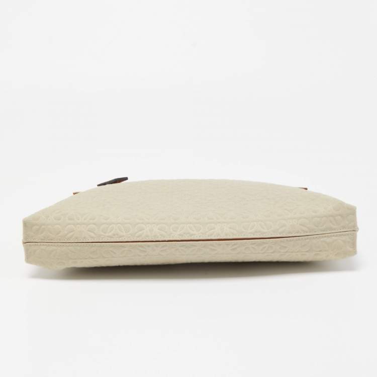 Pre Owned Loewe Khaki/Tan Canvas and Leather Anagram T Pouch