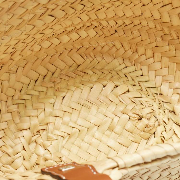Pre Owned Loewe Brown/Natural Raffia and Leather Small Basket Tote