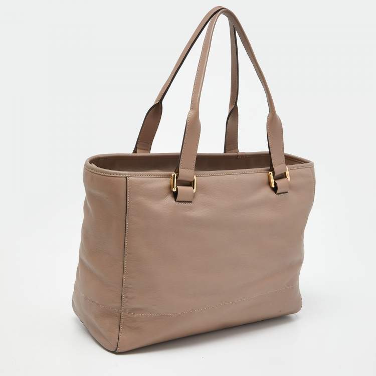 Pre Owned Loewe Dark Beige Leather Top Zip Tote