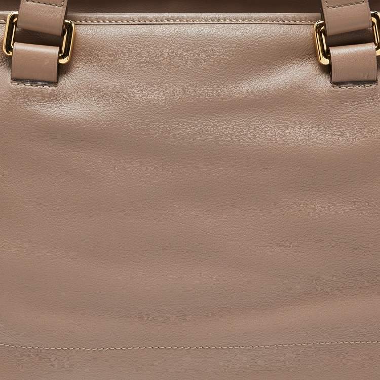 Pre Owned Loewe Dark Beige Leather Top Zip Tote