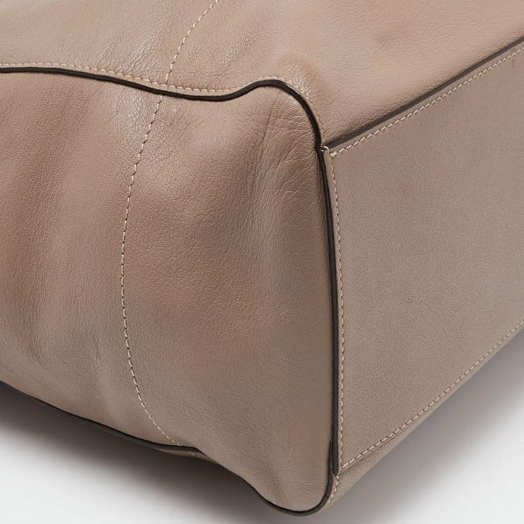 Pre Owned Loewe Dark Beige Leather Top Zip Tote