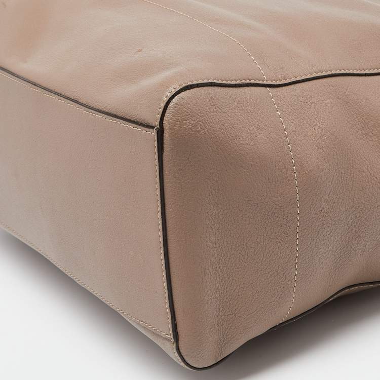 Pre Owned Loewe Dark Beige Leather Top Zip Tote