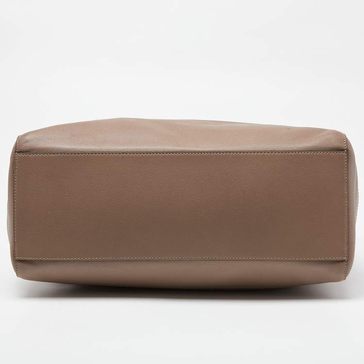 Pre Owned Loewe Dark Beige Leather Top Zip Tote