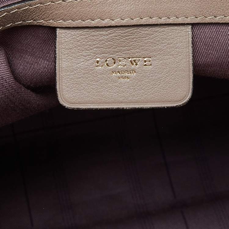 Pre Owned Loewe Dark Beige Leather Top Zip Tote
