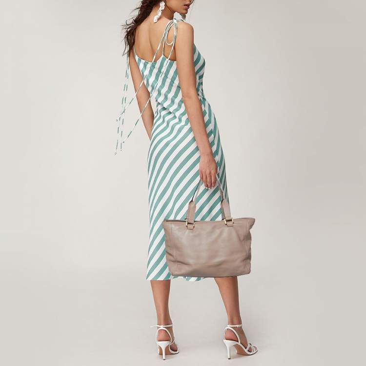 Pre Owned Loewe Dark Beige Leather Top Zip Tote