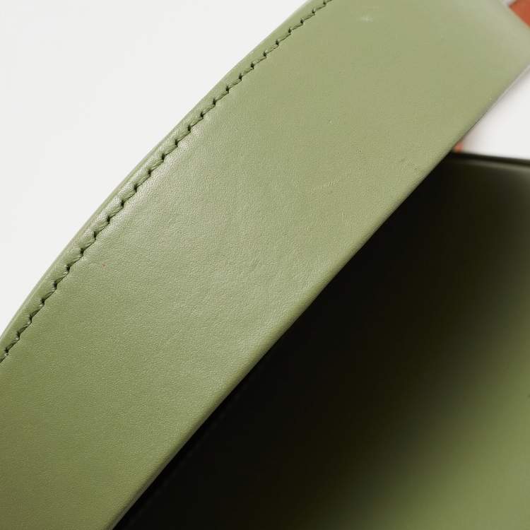 Pre Owned Loewe Green/Brown Leather Heel Crossbody Bag