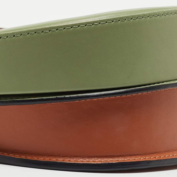 Pre Owned Loewe Green/Brown Leather Heel Crossbody Bag