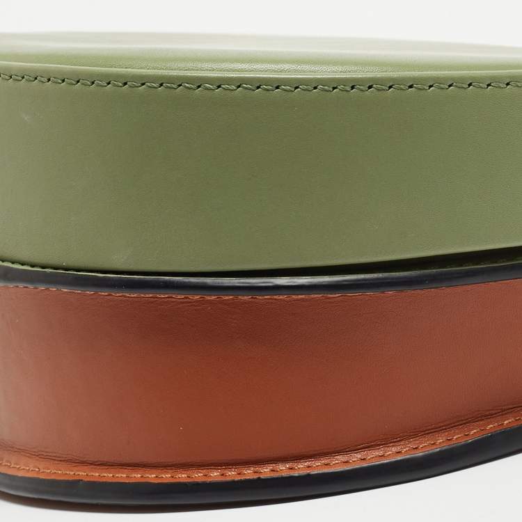 Pre Owned Loewe Green/Brown Leather Heel Crossbody Bag