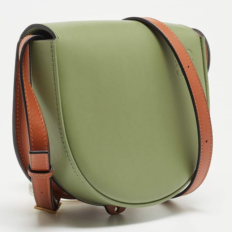 Pre Owned Loewe Green/Brown Leather Heel Crossbody Bag