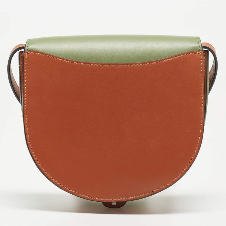 Pre Owned Loewe Green/Brown Leather Heel Crossbody Bag