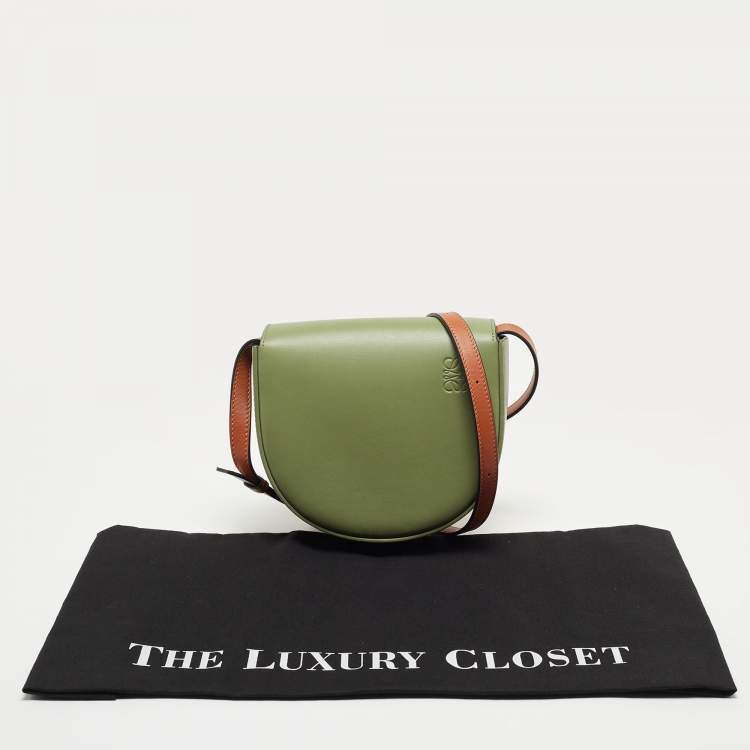 Pre Owned Loewe Green/Brown Leather Heel Crossbody Bag