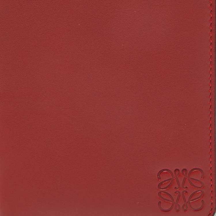 Pre Owned Loewe Red Anagram Leather Double Zip Wallet