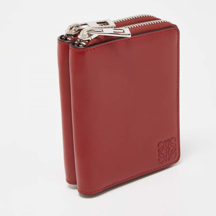 Pre Owned Loewe Red Anagram Leather Double Zip Wallet