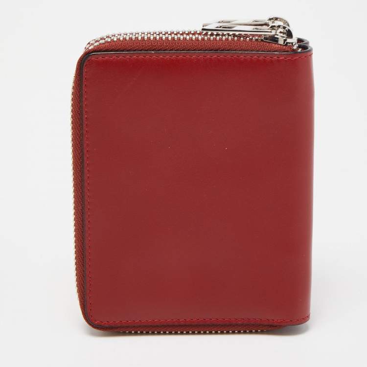 Pre Owned Loewe Red Anagram Leather Double Zip Wallet