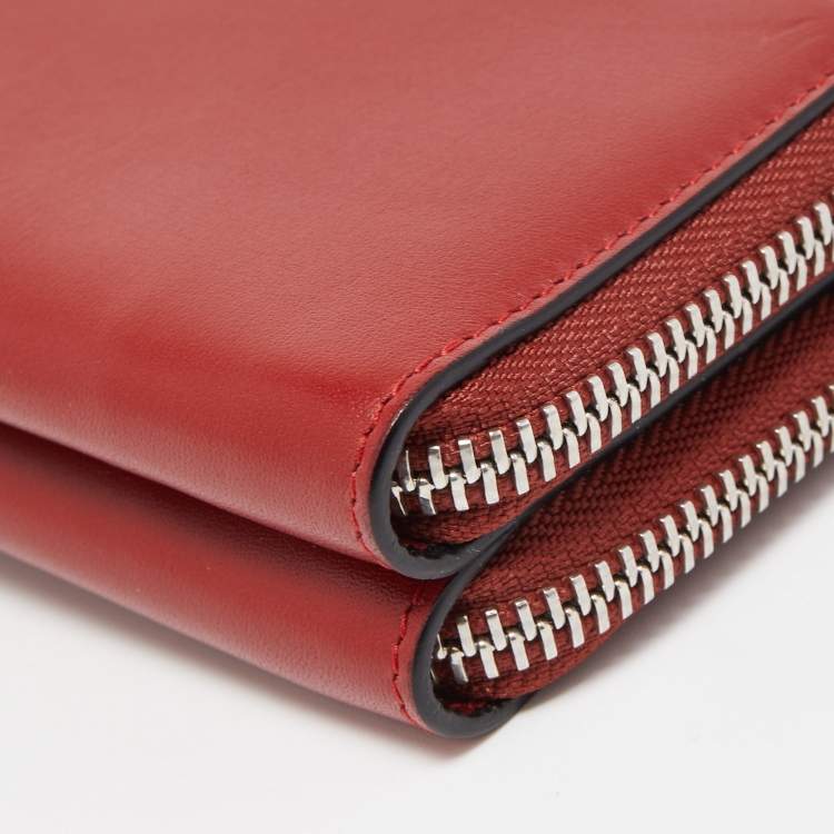 Pre Owned Loewe Red Anagram Leather Double Zip Wallet