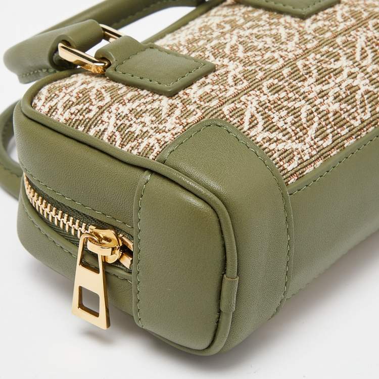 Pre Owned Loewe Green/Beige Jacquard Canvas and Leather Nano Amazona Chain Crossbody Bag