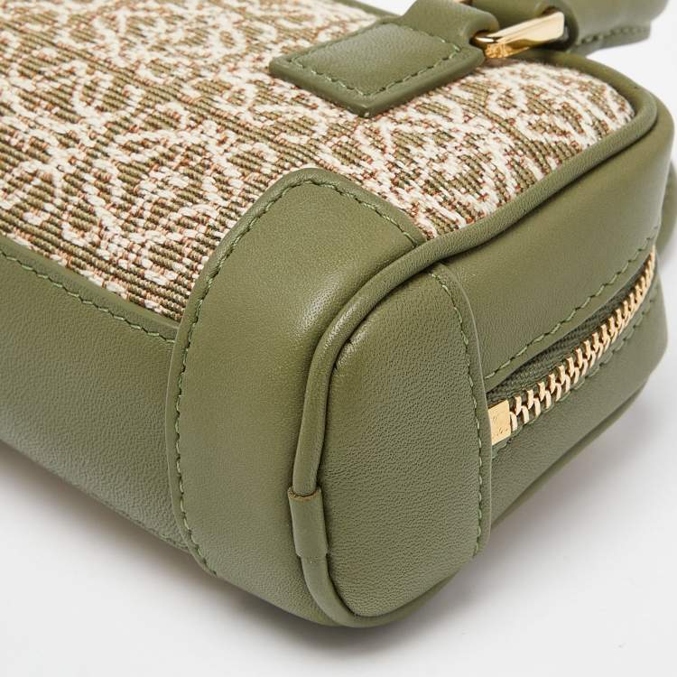 Pre Owned Loewe Green/Beige Jacquard Canvas and Leather Nano Amazona Chain Crossbody Bag