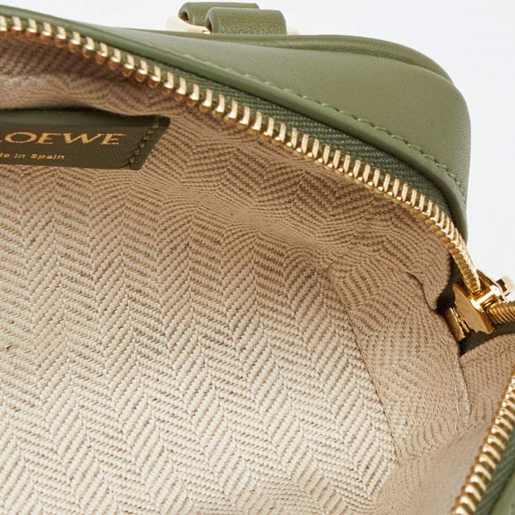 Pre Owned Loewe Green/Beige Jacquard Canvas and Leather Nano Amazona Chain Crossbody Bag
