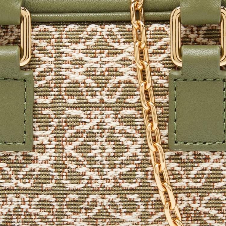Pre Owned Loewe Green/Beige Jacquard Canvas and Leather Nano Amazona Chain Crossbody Bag