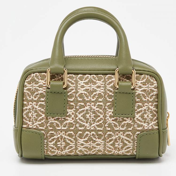 Pre Owned Loewe Green/Beige Jacquard Canvas and Leather Nano Amazona Chain Crossbody Bag