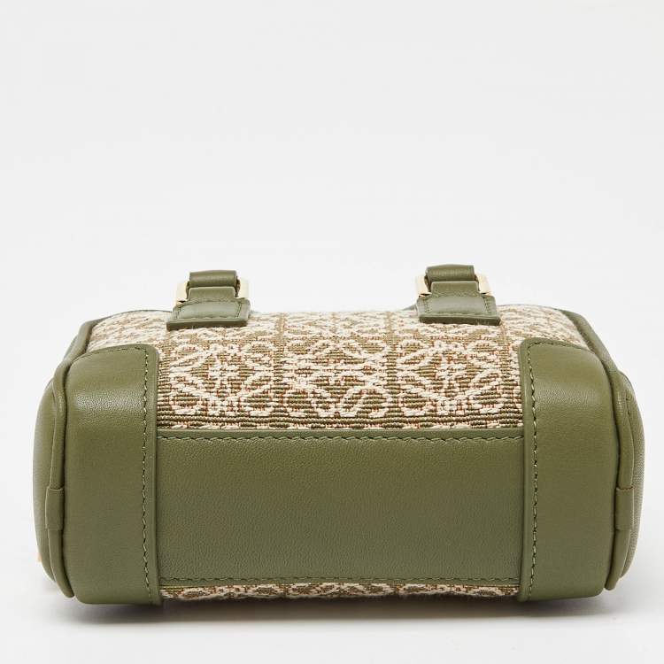 Pre Owned Loewe Green/Beige Jacquard Canvas and Leather Nano Amazona Chain Crossbody Bag